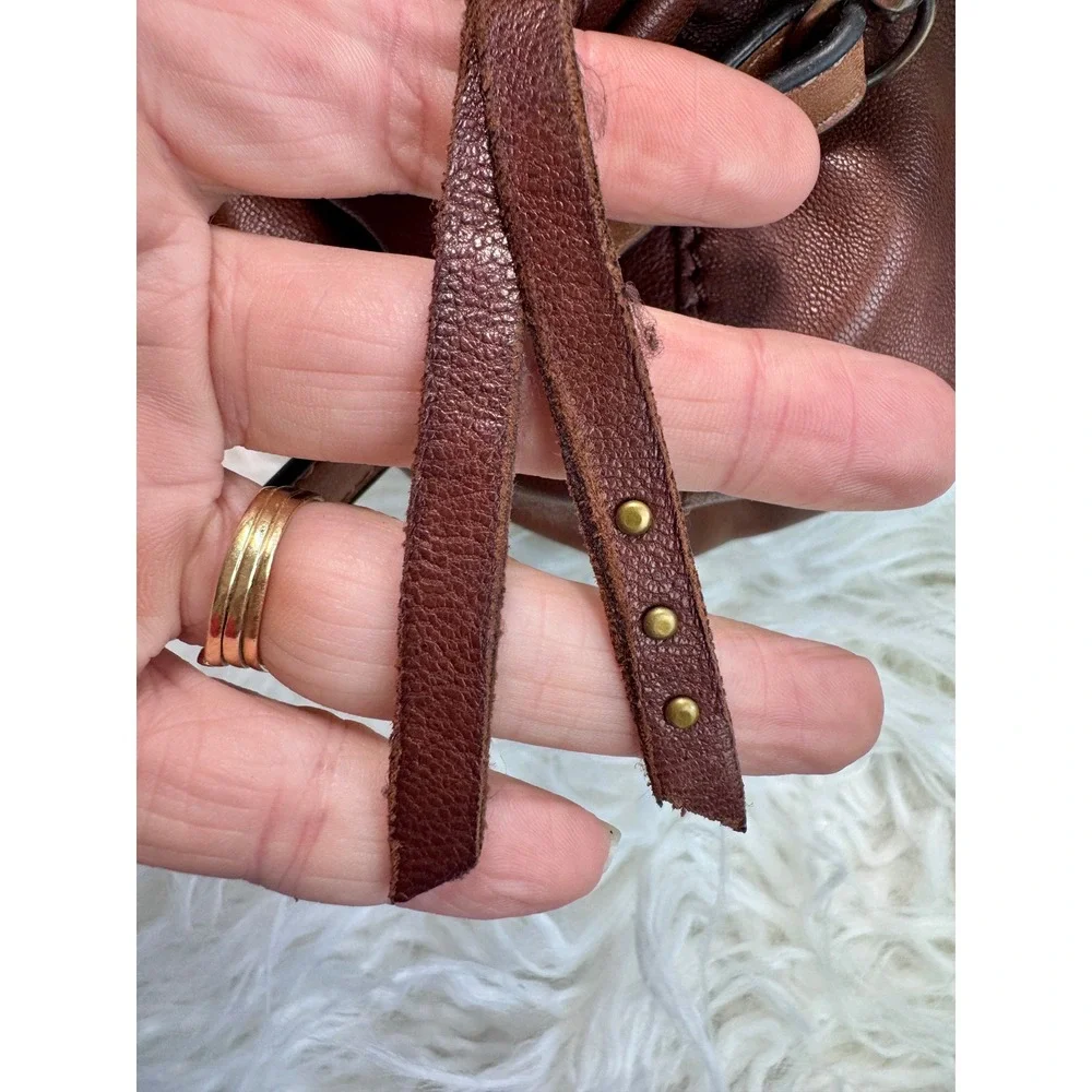Y2K Lucky Brand Brown Leather Studded Satchel Crossbody Bag Antique Brass